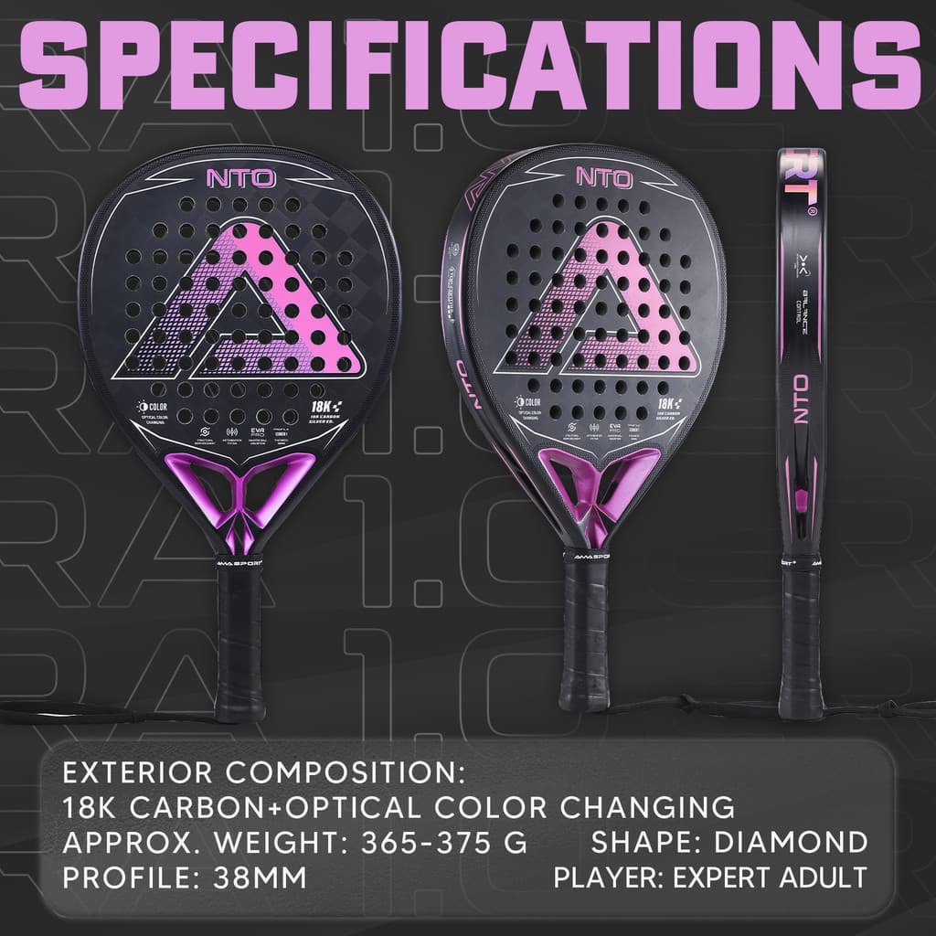 Novo estilo de placa raquete de tênis Padel raquete 18K fibra carbono profissional grau gaiola estilo praia raquete prof