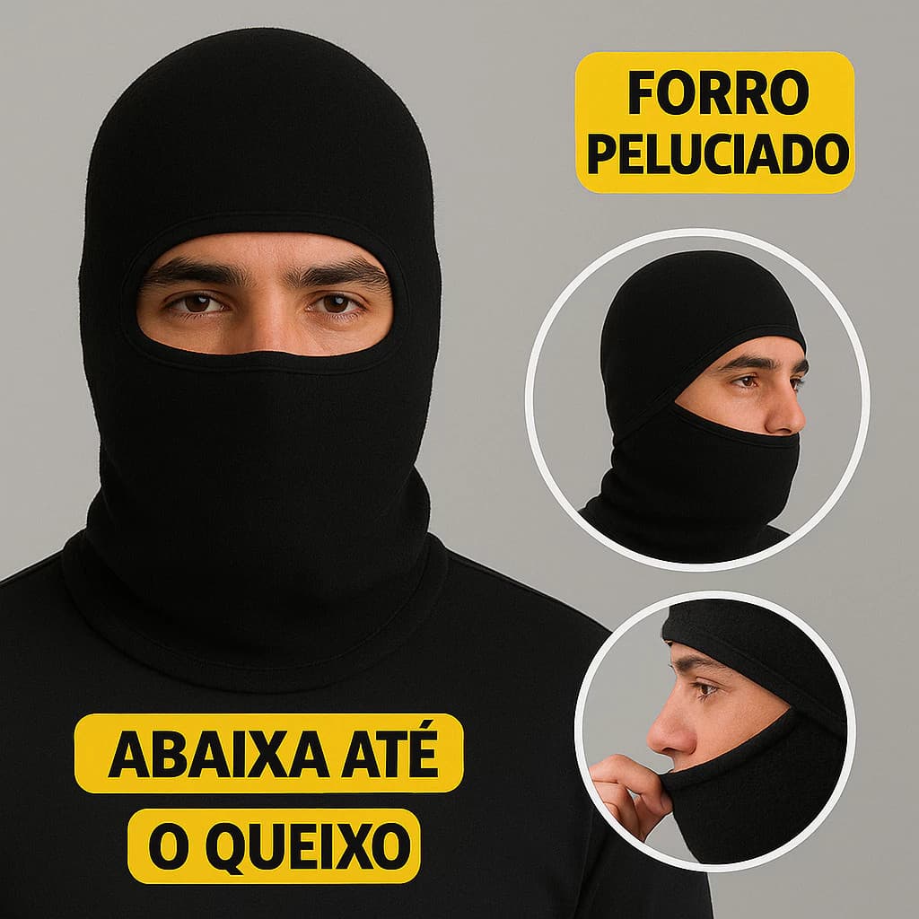 Touca Balaclava Ninja Térmica Unissex Com Forro Peluciado Proteção UV Moto Frio Motoboy