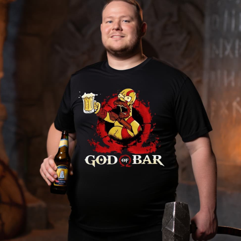 Camiseta Engraçada God of Bar Festa Ano novo Plus Size Oversized Camisetão Meme Grande