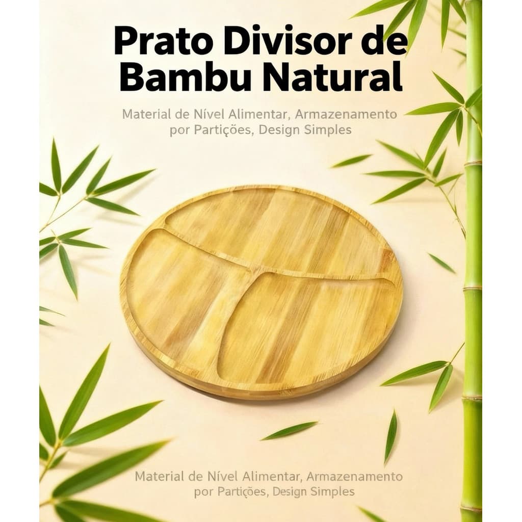 Petisqueira Redonda 3 Divisórias  Bandeja de Bambu para Frios, Churrasco e Aperitivos