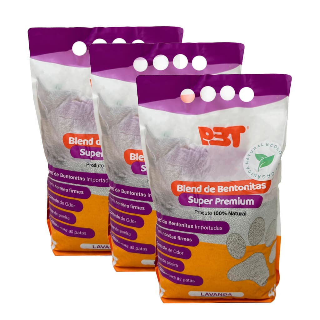 3 UN Areia higiênica bentonita premium Gato 12kg Biodegradável P3T  - Lavanda