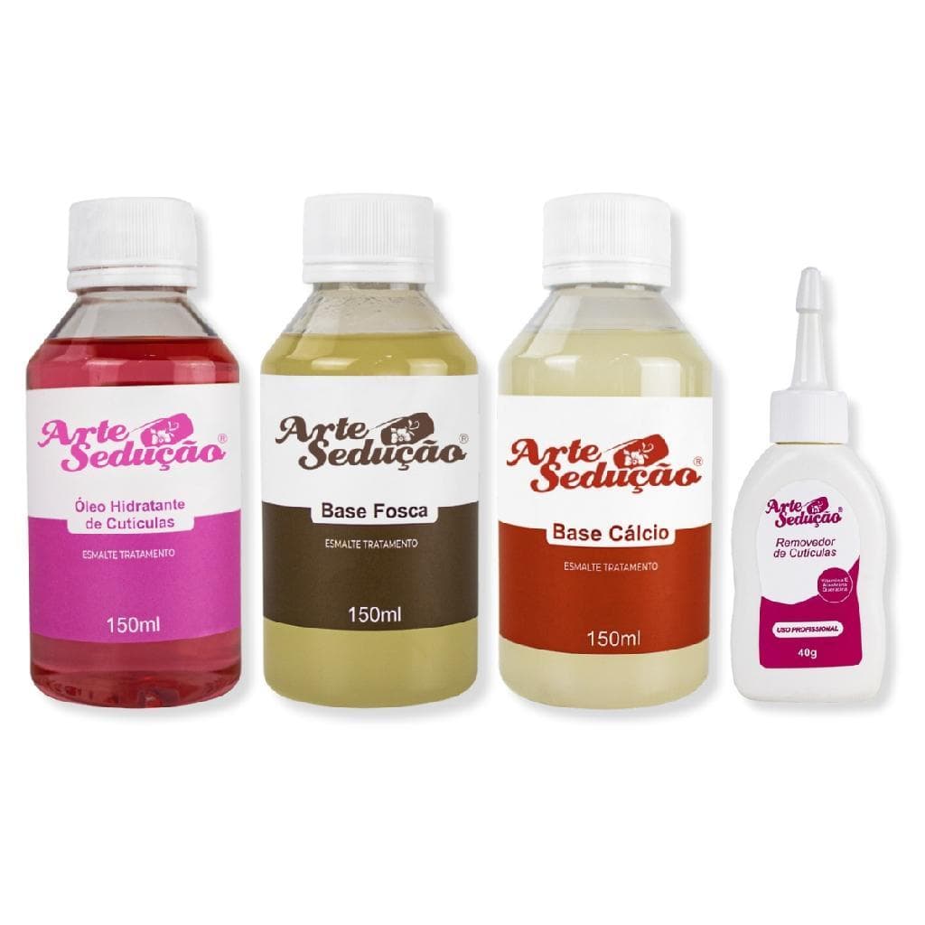 Kit Base Cálcio + Base Fosca + Removedor + Óleo Cutículas Manicure Nail Designer Unhas Cutículas