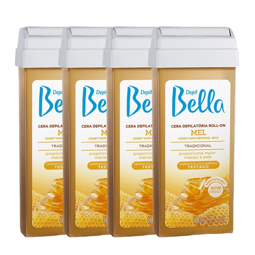 Kit 4 Cera Depilação Roll On Depil Bella Mel Depilatória Refil 100g