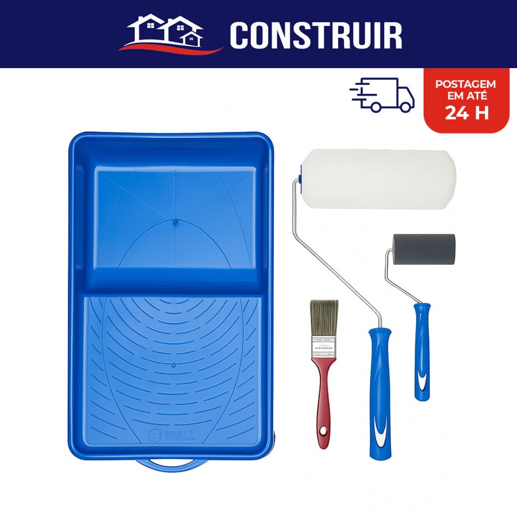 Kit Pintura Tigre 5 Peças  Multiuso Rolo Pincel Bandeja Suporte Cabo 1540
