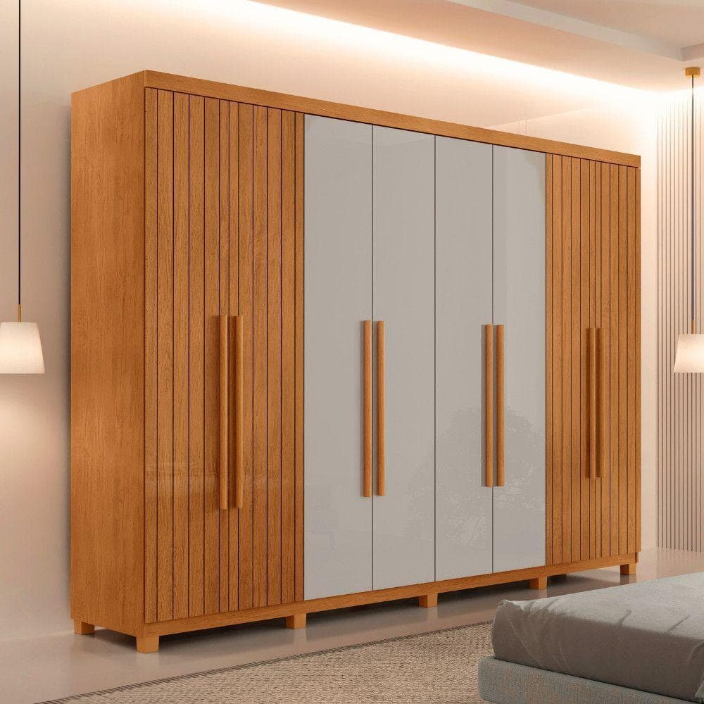 Guarda Roupa Casal Toronto 100% Mdf Moderna Mobília Naturalle/off White Com Pés