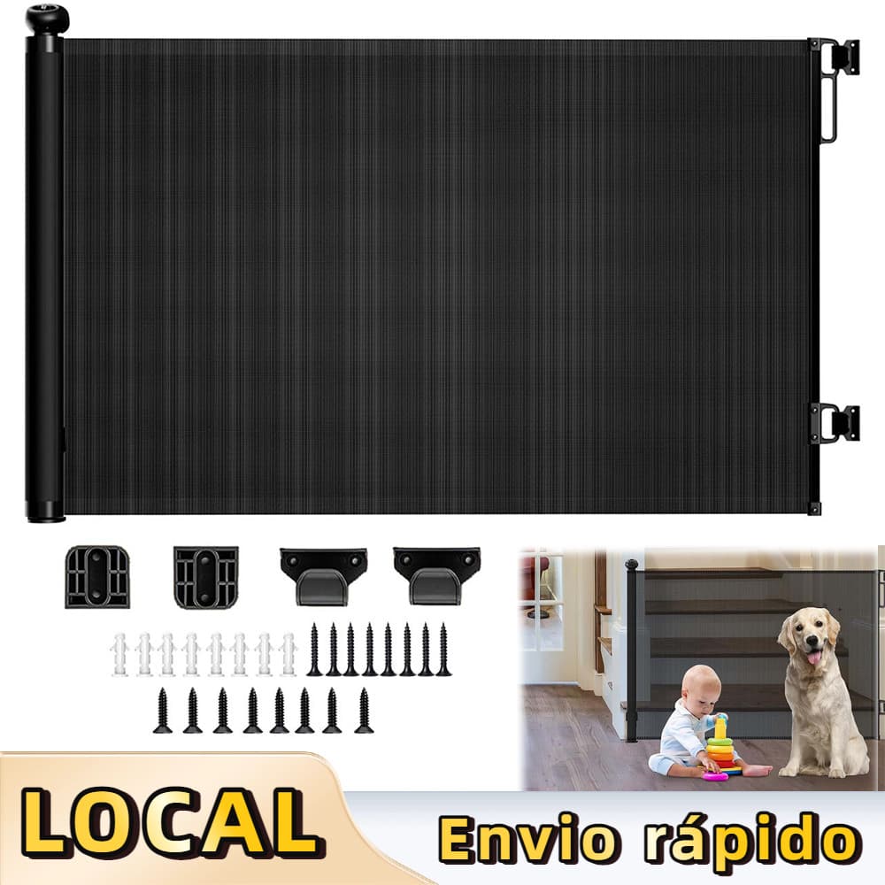 Preto Grade de Proteção Retrátil 86x150cm,para Pets e Bebês | Portão de Segurança para Escadas,Portas,Fácil de Instalar