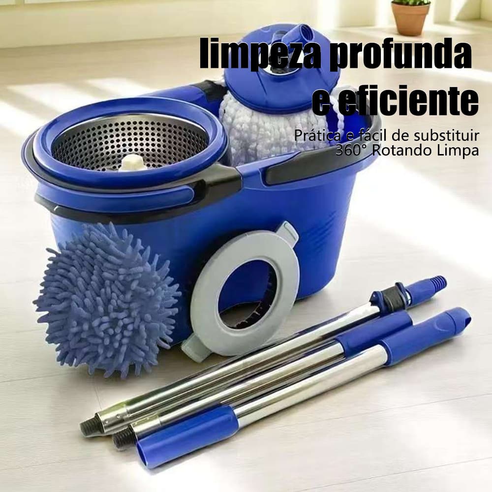 Mop Balde Esfregão Giratório 360 Premium Conjunto 12L com 1 Refis Limpeza Rápida e Prática com Design Inox Moderno