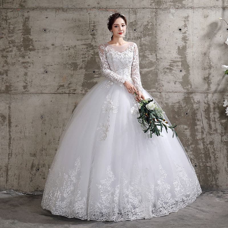 Vestidos de noiva com apliques para a primavera, vestido de noiva com mangas longas, decote em V branco, tamanho grande,