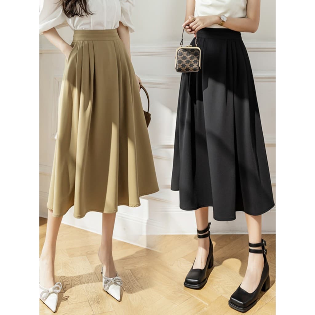 Cintura alta a linha saia Drape saia feminina verão All-Match temperamento moda saia de comprimento médio profissional P