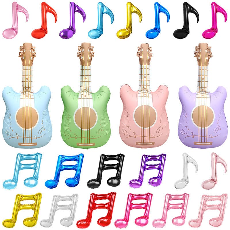 Balão de filme de alumínio em formato de guitarra, 16 pontos, notas duplas, símbolos musicais, instrumentos musicais, fo