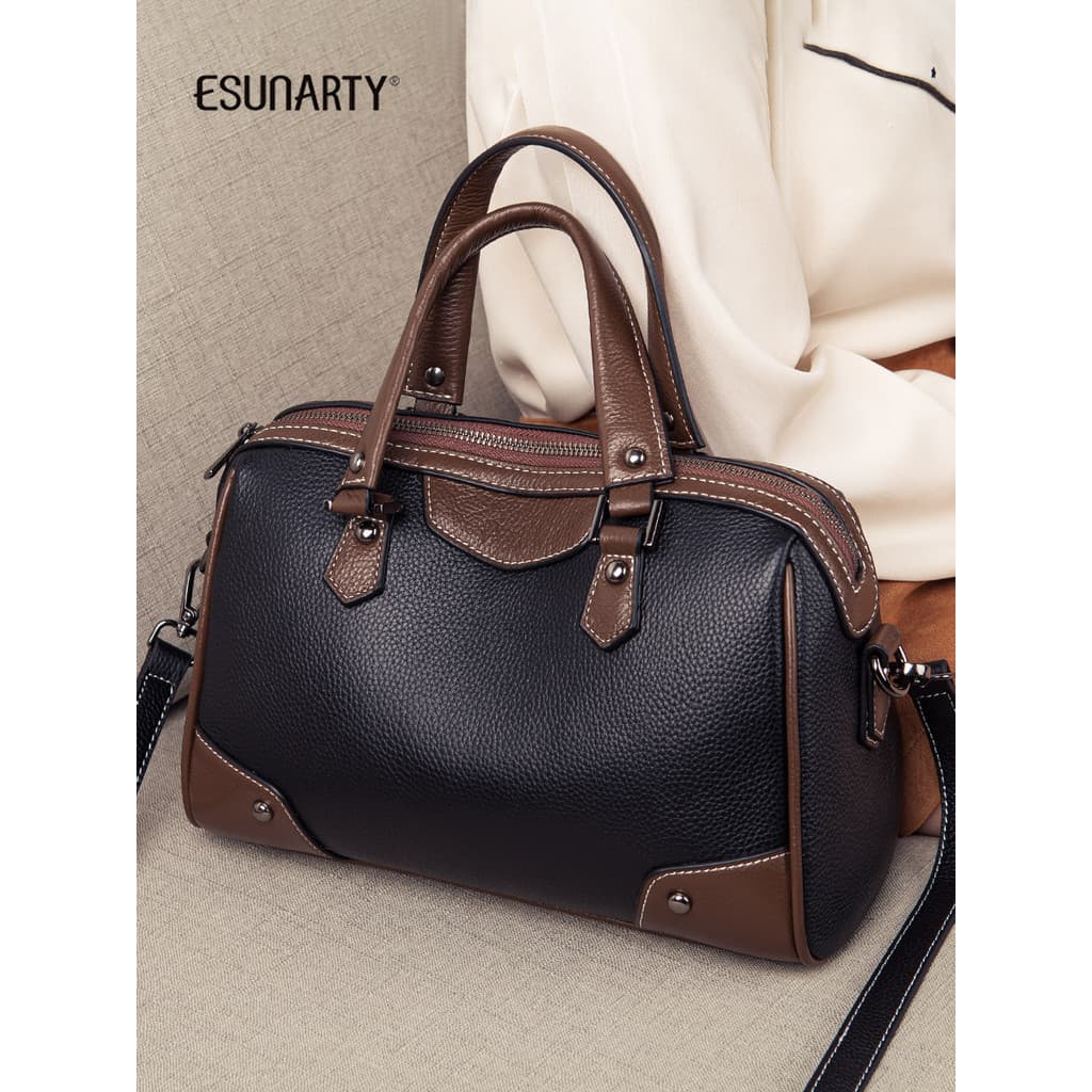 Bolsas femininas 2026 novo estilo moda contraste cor Boston bolsas femininas bolsa de couro genuíno ombro mensageiro tra