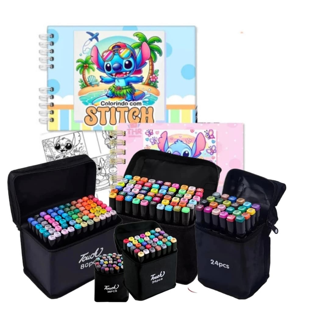 Kit Livro De Colorir Stitch 50 Folhas E Canetinhas 24/36/48/60 Pronta Entrega