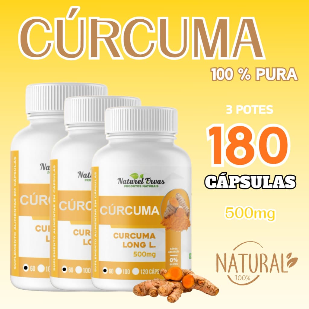 Cúrcuma Longa 500mg 100% Pura 60 Cápsulas Natural Ervas 100% Original