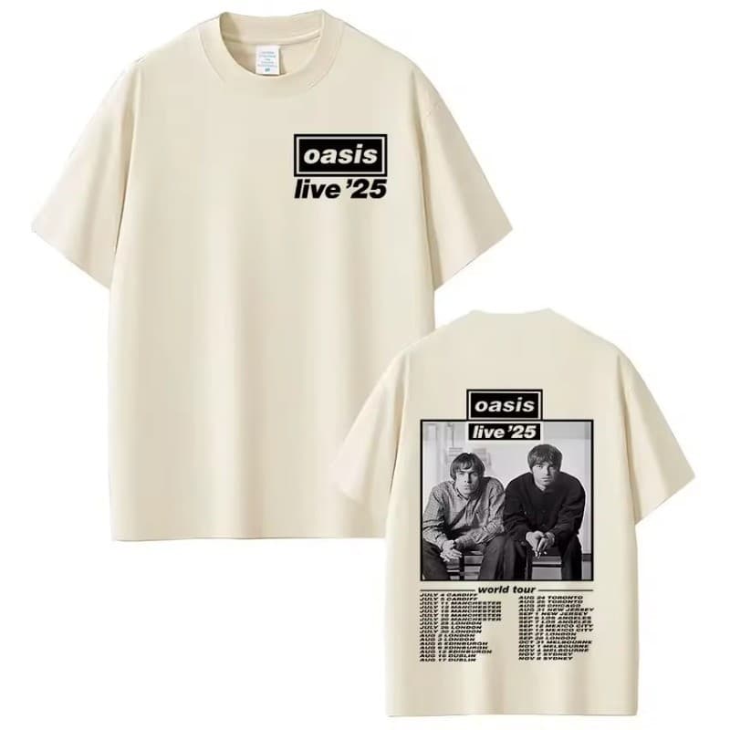 Camiseta Estampa Banda Oasis Turnê Mundial Vintage Streetwear - Camisa de Malha 100% Algodão - Envio Rápido - DR Bigorna
