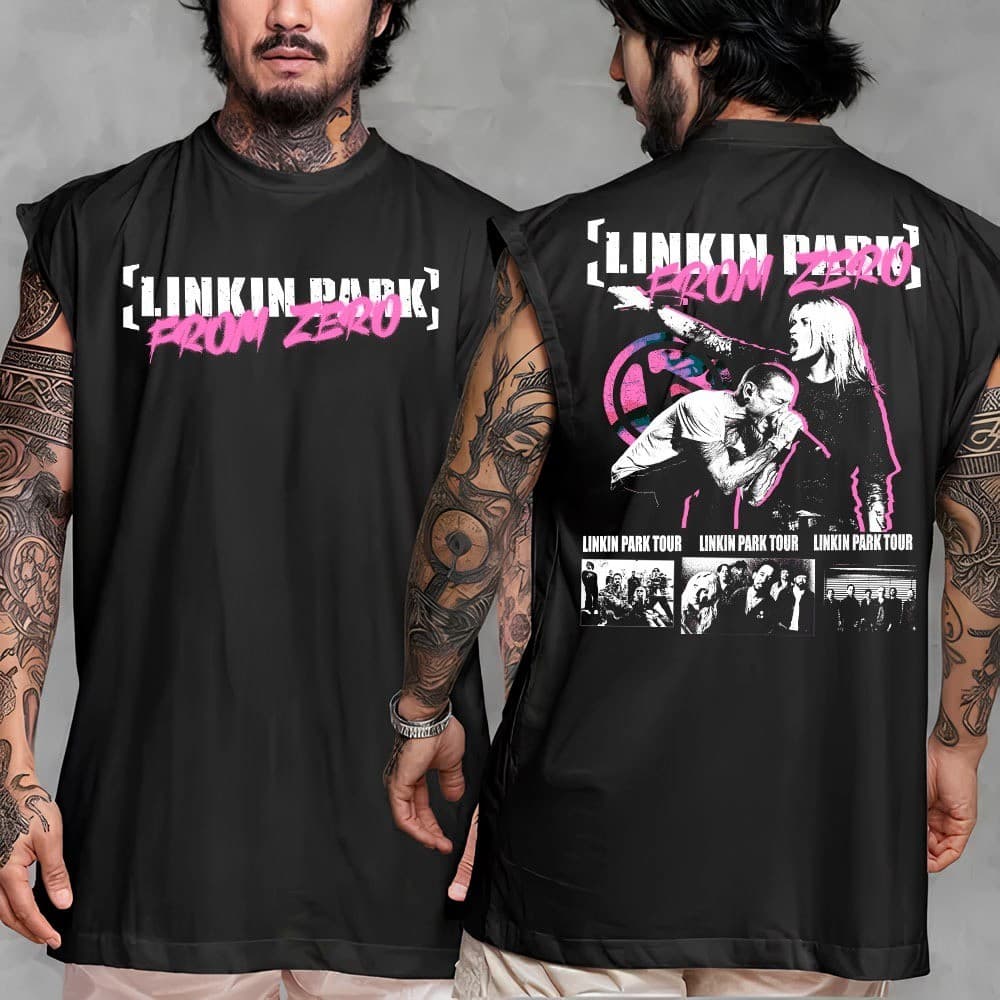 Camiseta regata machao oversized masculino Linkin Park From Zero tour Brasil  em algodao unissex Longline