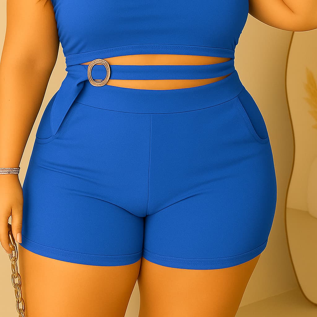 Short Plus Size Feminino Cintura Alta  – Moda Verão, Confortável e Elegante G ao G2 , Promoção(Azul Royal,G2-(54/56))