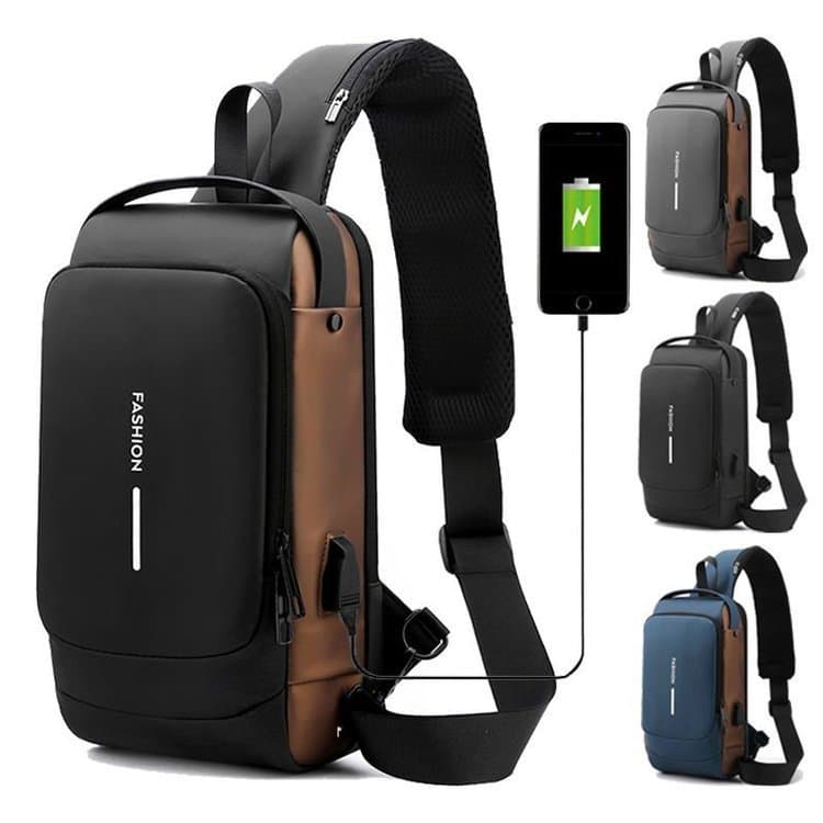 Bolsa De Ombro Casual Masculina Multifuncional Combinação Bloqueio Peito Grande Capacidade Portátil Crossbody Com Porta