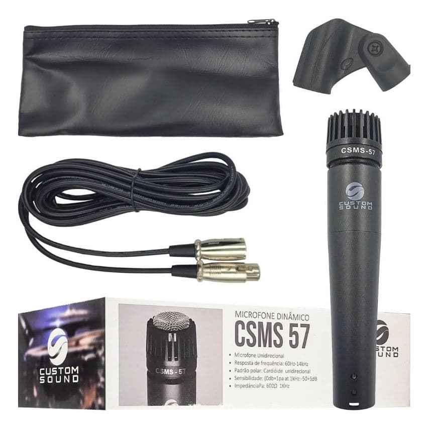Microfone Dinâmico Custom Sound CSMS 57 Capa Cabo e Cachimbo