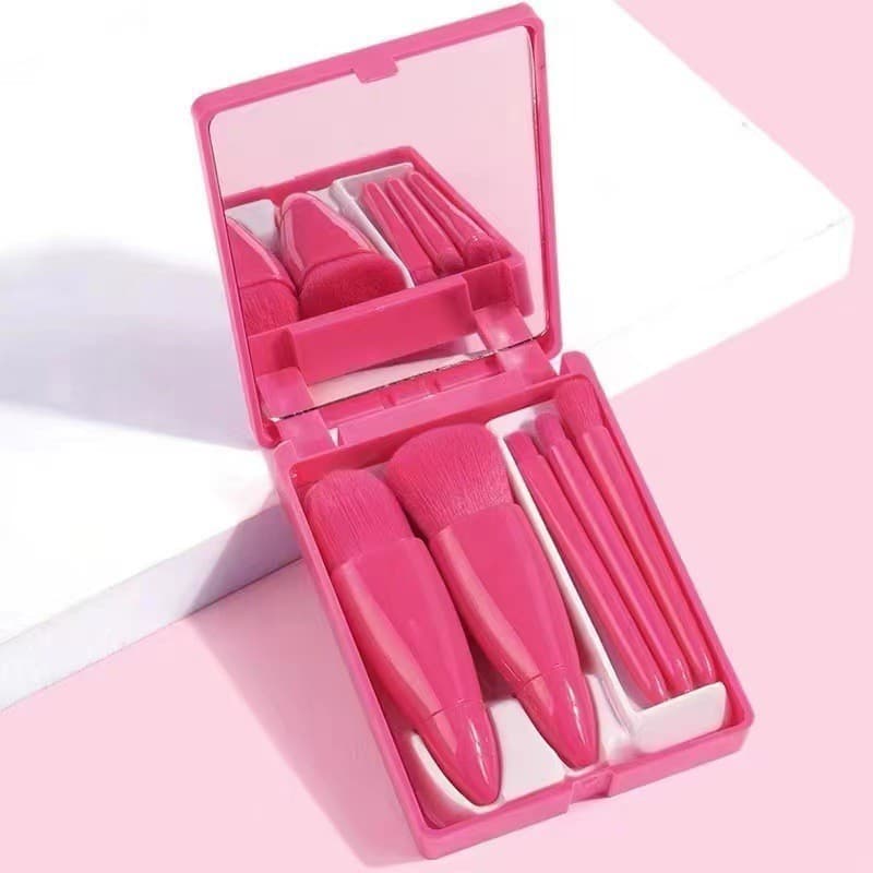 Kit 5 Pincéis de Maquiagem com Espelho – Design Sofisticado e Cores Variadas em Promoção