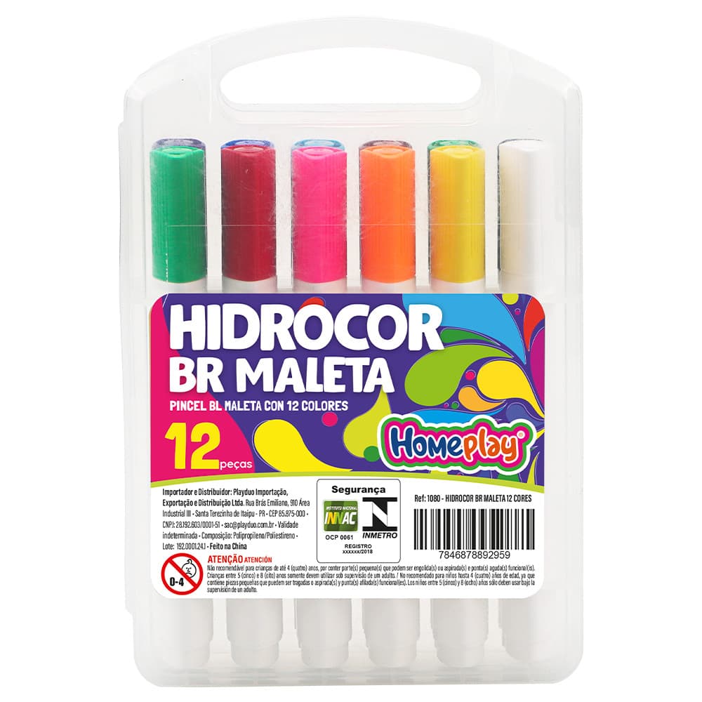 KIT CANETINHA PINTAR HIDROCOR MALETA 12 CORES MALETA PORTÁTIL MATERIAL ESCOLAR PINTURA ESCRITÓRIO