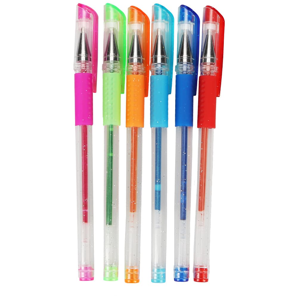 KIT CANETA EM GEL 6 CORES COLORIDO COM ESTOJO PLÁSTICO CANETINHAS MATERIAL ESCOLAR ESCRITÓRIO