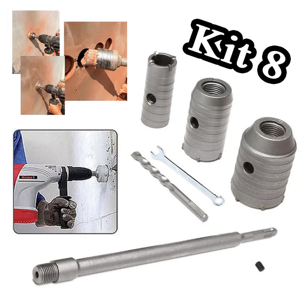 Kit8 Jogo Serra Copo 30 40 50 Mm Concreto Alvenaria Haste Sds Plus P/ Furadeira E Martelete