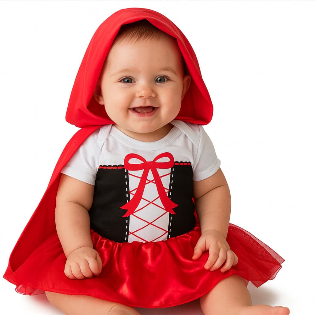 Body Bebê Infantil Chapeuzinho Vermelho + Capa Mêsversário Temático Para Menina Fantasia Halloween Super Confortável