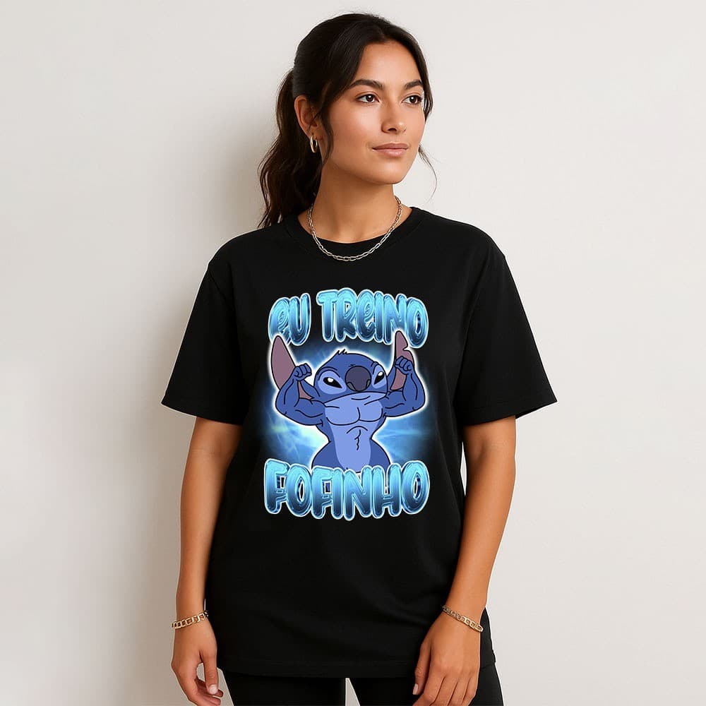 Camiseta Feminina Academia Treino Stitch Fofinho Estilo Oversized Blusão Meme