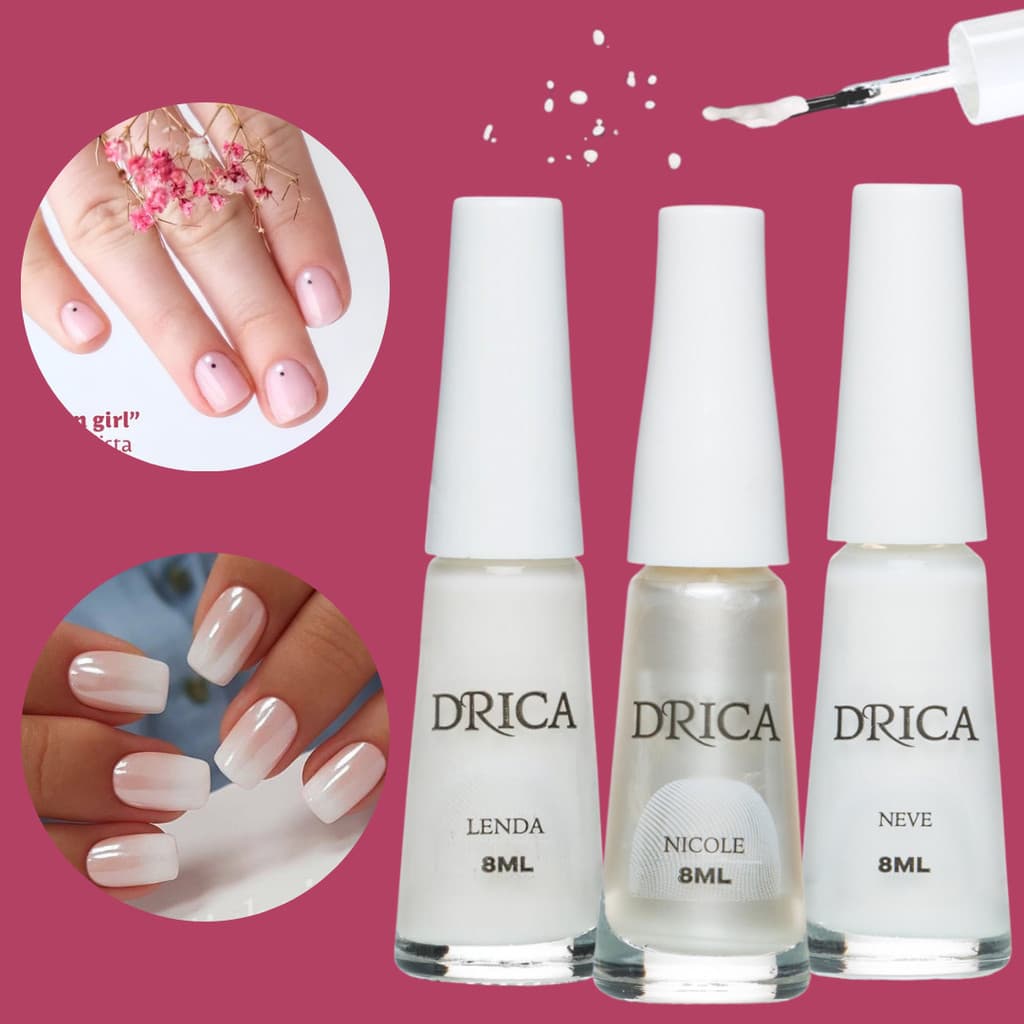 3 Esmaltes Branquinhos Drica - Para Acabamento e Francesinha