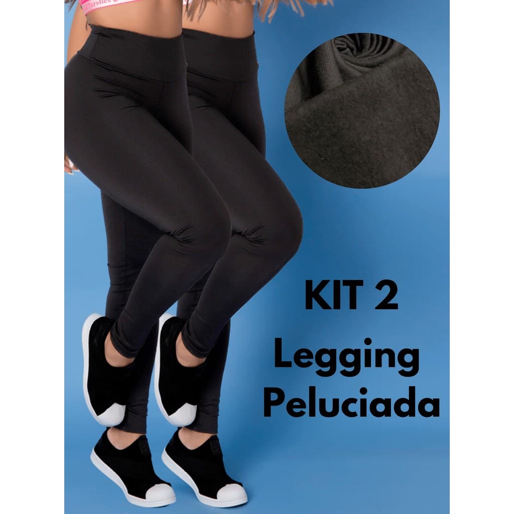 Kit 2 Calças Legging Térmica Peluciada Inverno Leg Felpuda Flanelada cintura alta dia a dia peluciada academia basica
