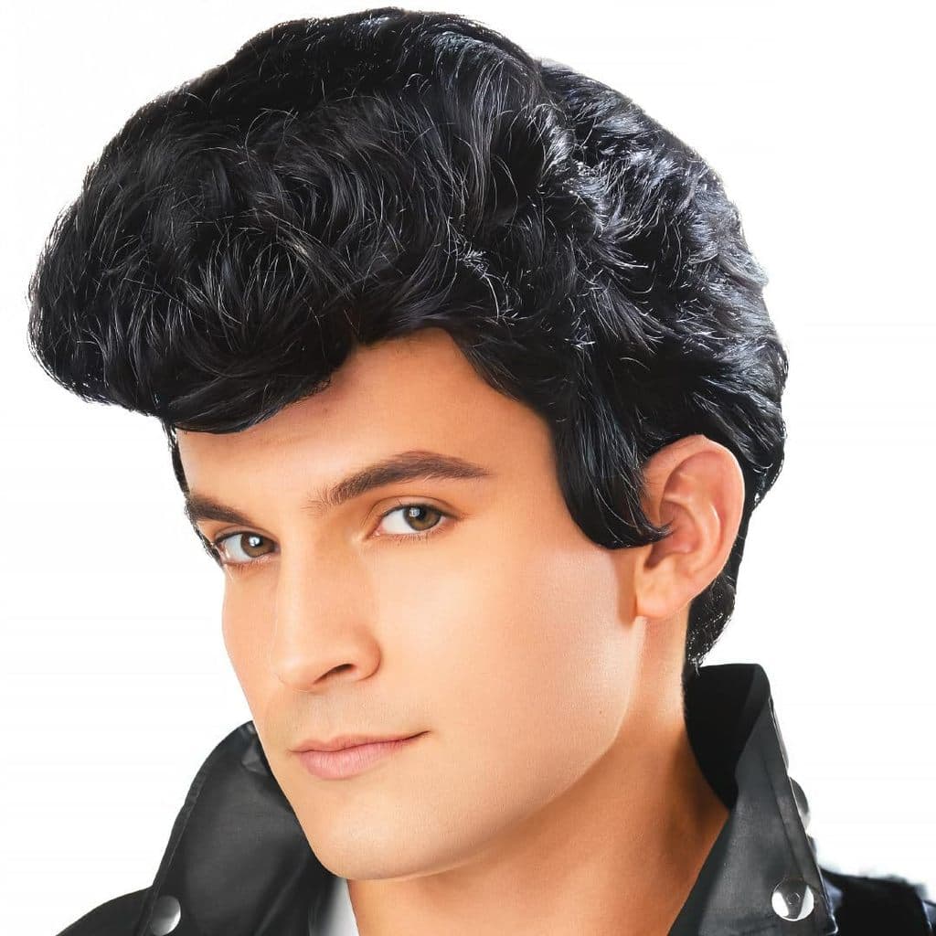 Chapelaria preto festa peruca cosplay baile de formatura Rock peruca Halloween canção estrela masculino Elvis masculino
