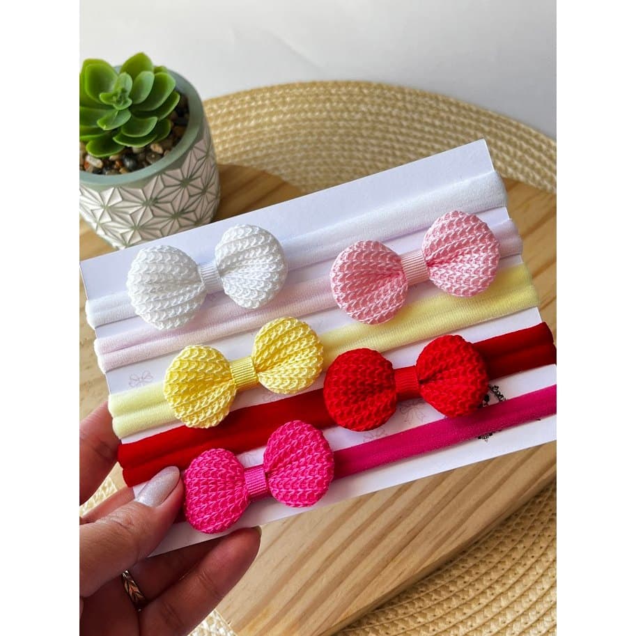 Kit 5 Laços Infantil Cabelo Menina Crochê Enxoval Saida Maternidade