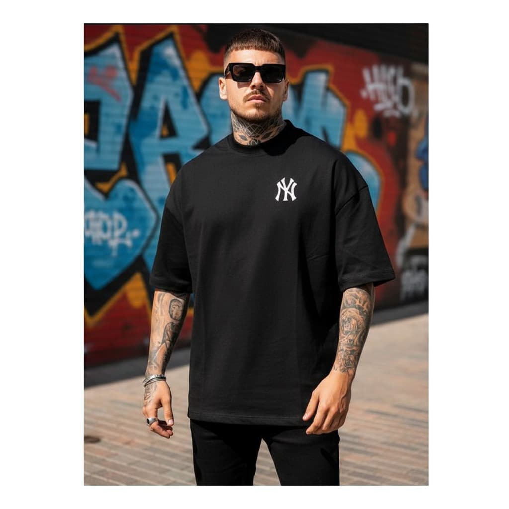 Camiseta Oversized Masculina Streetwear Estampa Ny Algodão