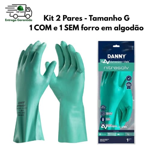 Kit 2 pares de Luva nitrílica Tamanho G 1 com e 1 sem forro NITRASOLV Segurança Limpeza Proteção EPI