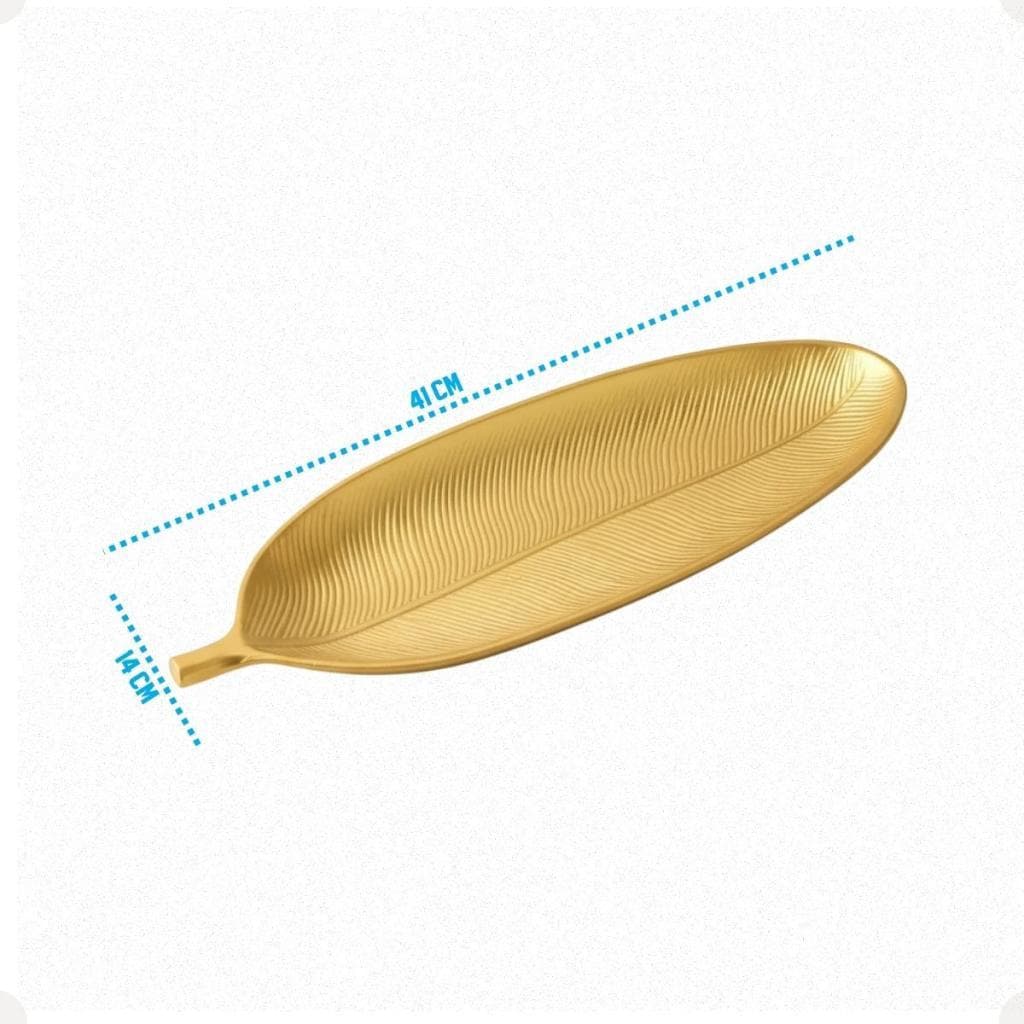 Centro De Mesa Folha Zein Dourado 40x14cm Enfeite Decorativo Poliresina Luxo Sala De Estar Casa Moderna