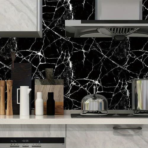 Papel De Parede Mármore Preto Autoadesivo 10m X 45cm Impermeável Lavável Luxo