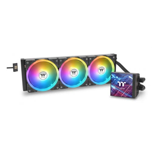 Water cooler Thermaltake MAGFloe 360 Ultra, c/ LCD 3.95", ARGB, 360mm, 3x120mm, Preto/Black - CL-W432-PL12SW-A