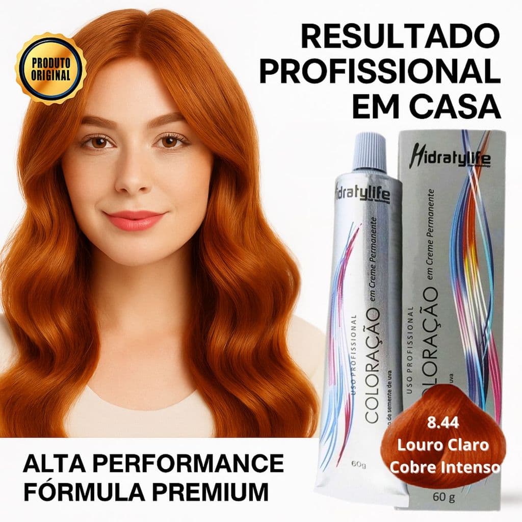 Tinta De Cabelo Ruivo Acobreado | Tom 8.44 Cobre Intenso | Cor Vibrante Com Hidratação | Compre Agora