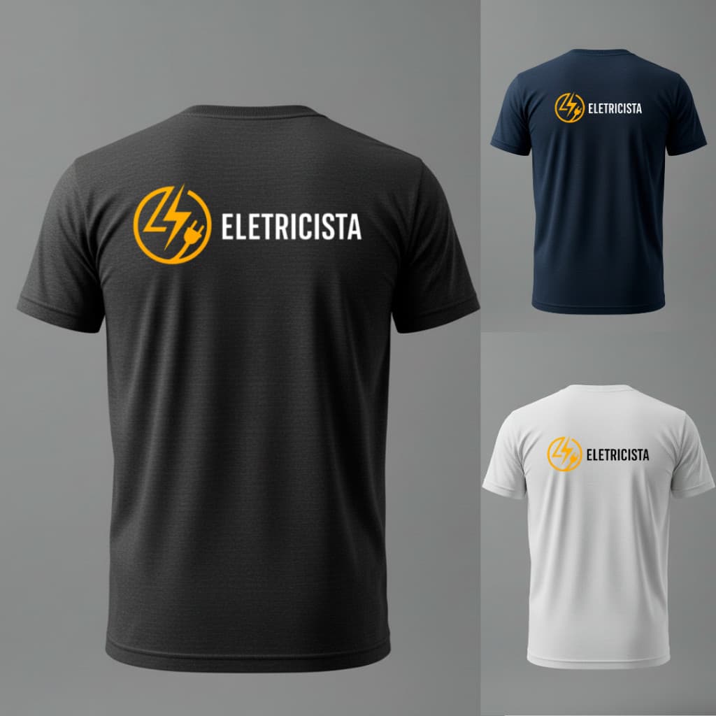 viniele apresenta camiseta 100% algodão CAMISETA  Camiseta Uniforme Eletricista Unissex MEGA OFERTA escrito