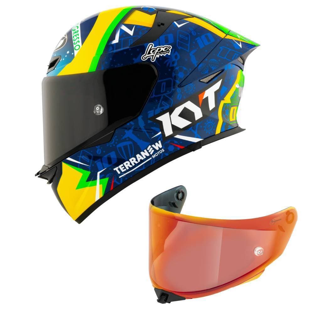Capacete KYT TT Revo Diogo Moreira 2024 Azul e Amarelo Mais Viseira Vermelha