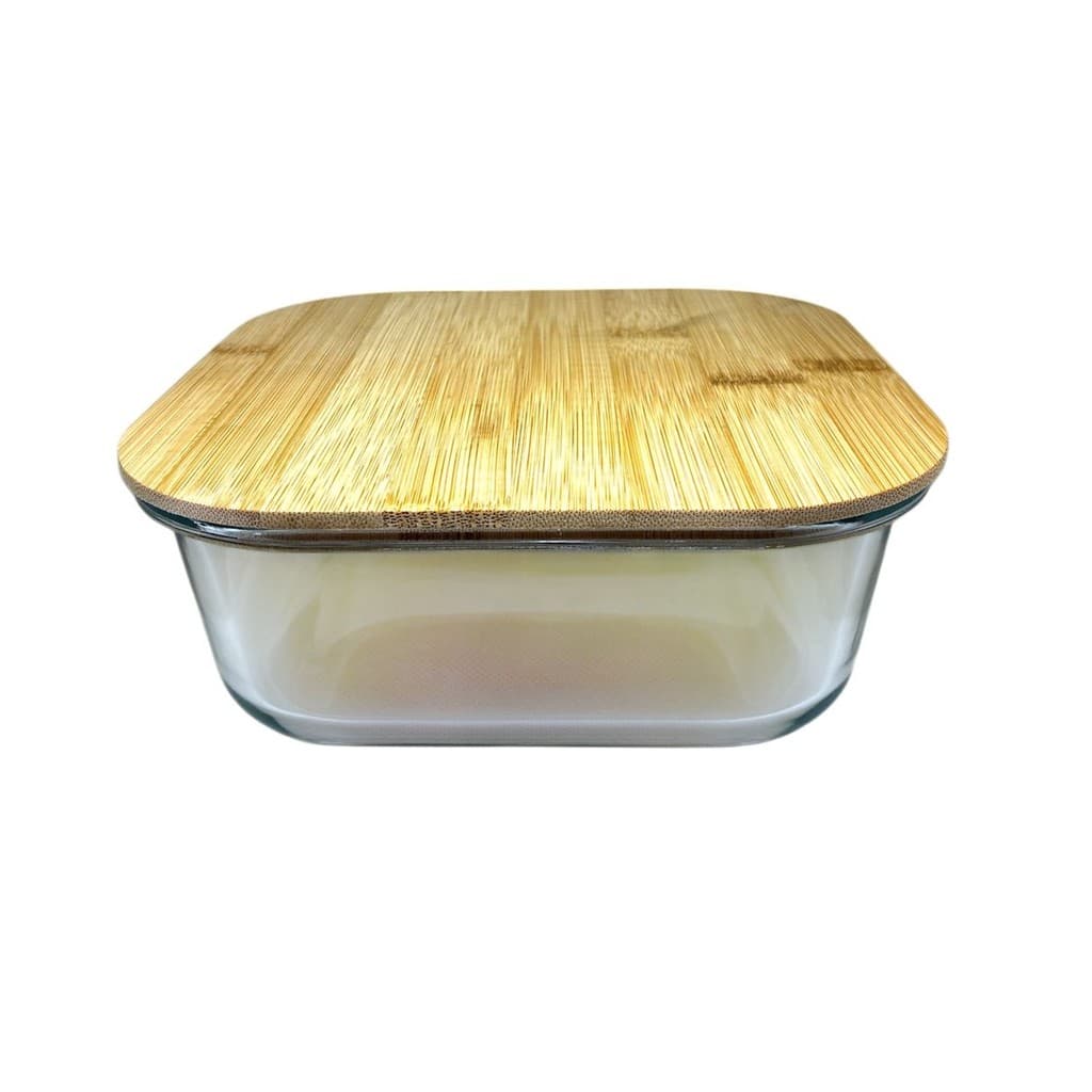 Pote De Vidro Hermético Quadrado Com Tampa De Bambu 800ml