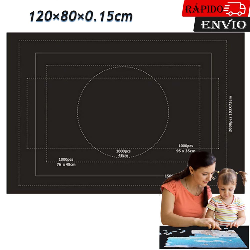 Tapete de quebra-cabeça rolável, bloco de feltro, capacidade de até 2.000 peças, 120 x 80 x 0.15 cm