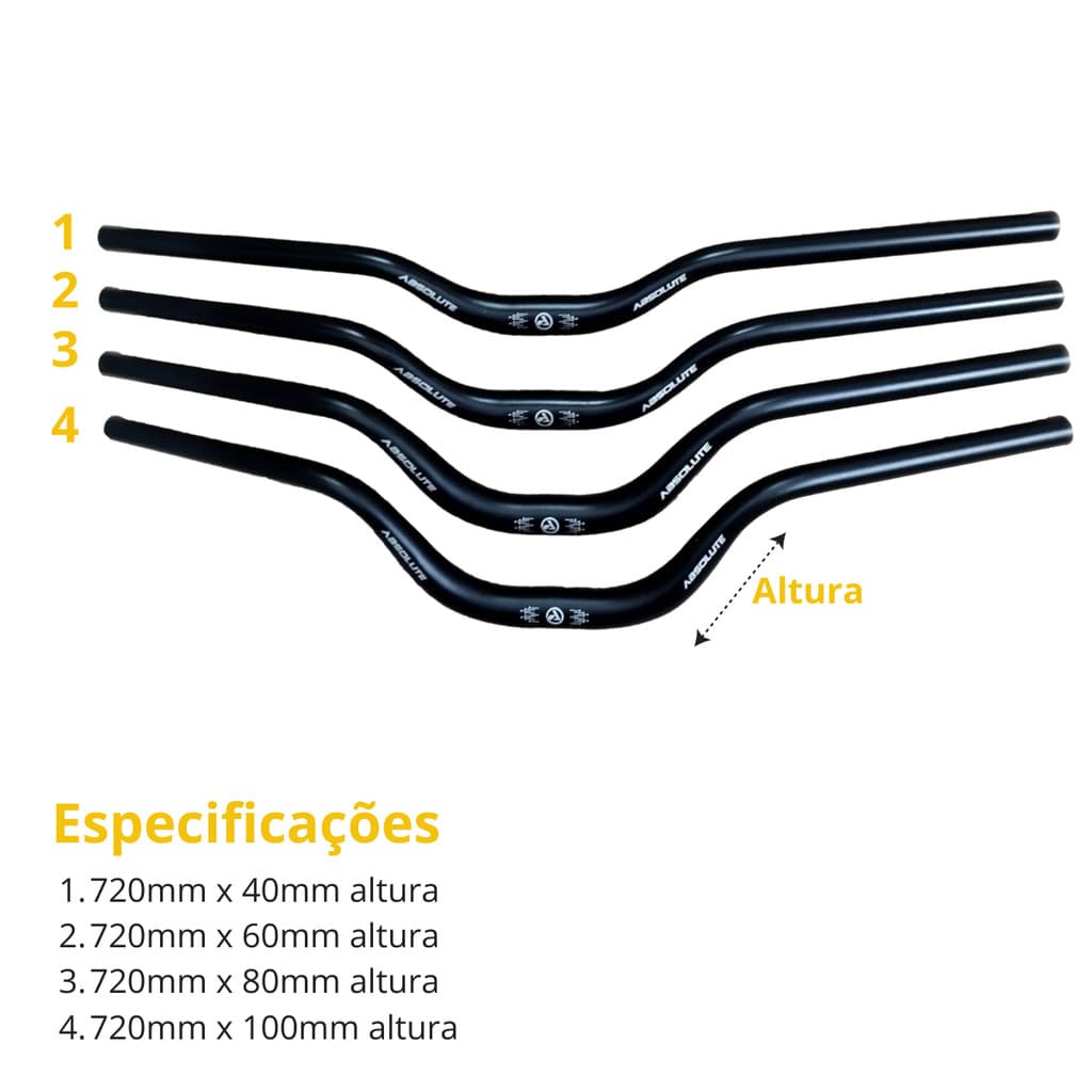 GUIDÃO ALUMÍNIO BIKE BICICLETA MTB PASSEIO URBANA ABSOLUTE 720MM X 31.8MM ALTURAS VARIADAS
