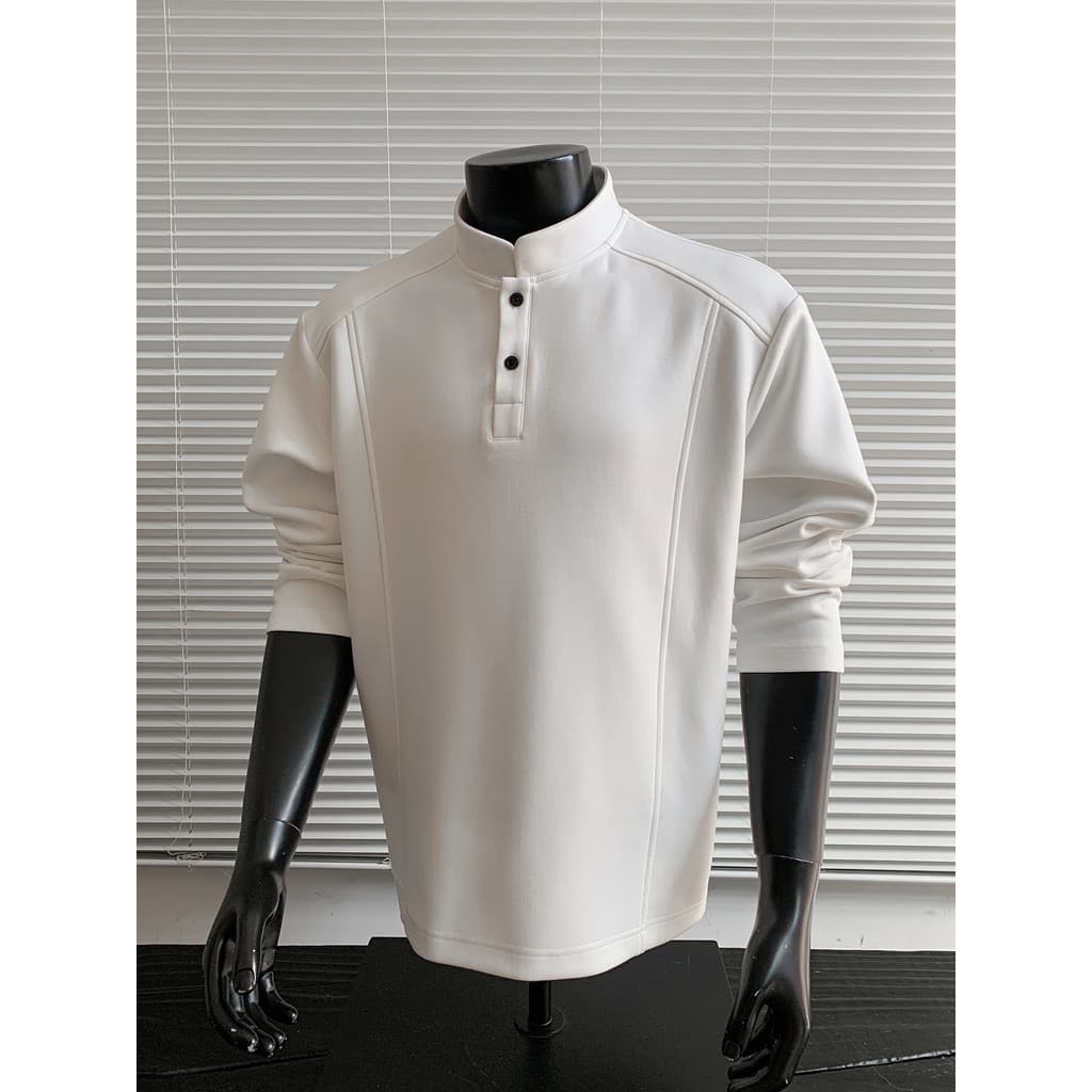 Henry colarinho genuíno ombro manga comprida camiseta masculina outono americano pesado moletom cleanfit topo camisa de