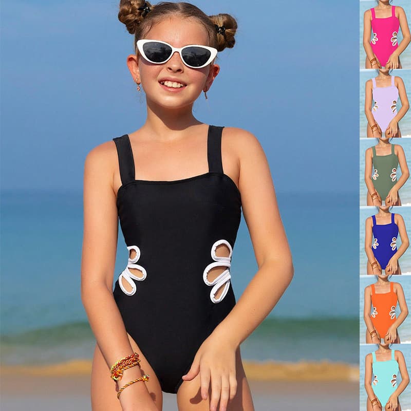 Meninas maiô de uma peça oco praia maiô novo estilo moda comércio exterior Cross-Border meninas