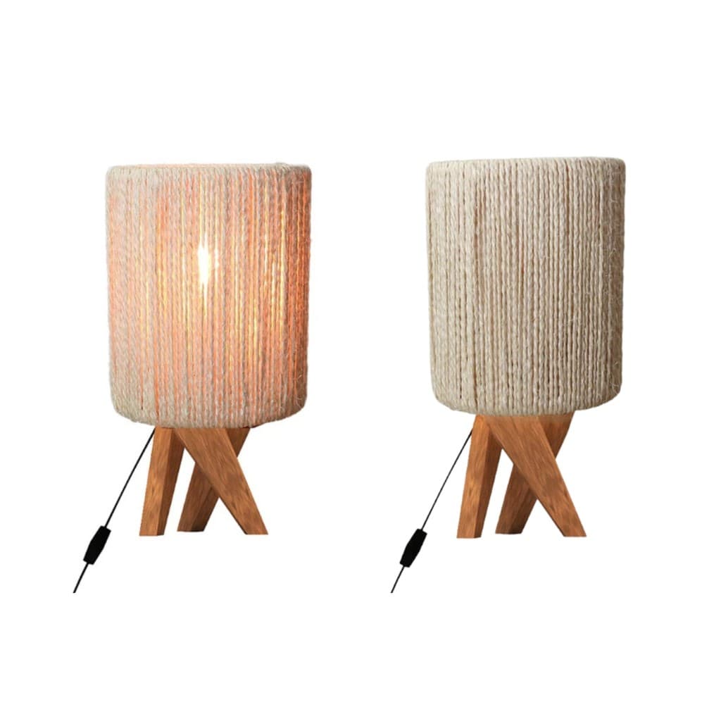 Abajur de Mesa Leblon em Corda Sisal Natural Pés de Madeira