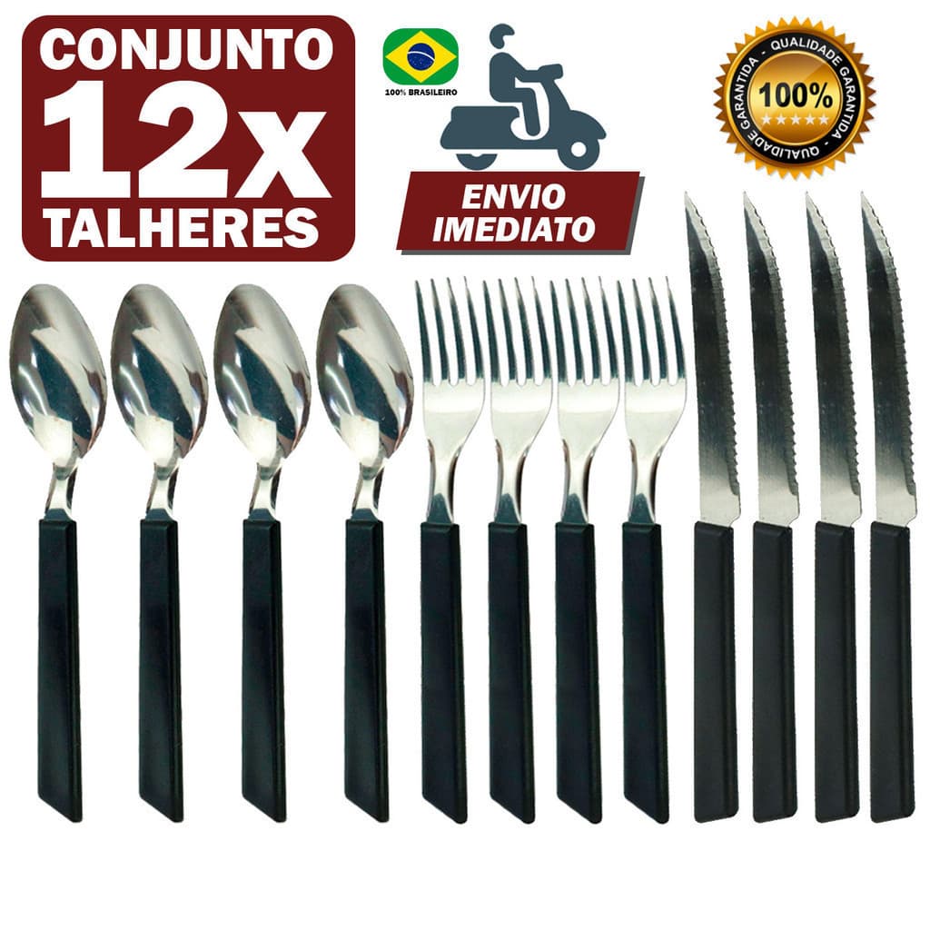 Talheres Conjunto 12 peças Aço Inox 4 Facas 4 Garfos e 4 Colheres Alta Qualidade