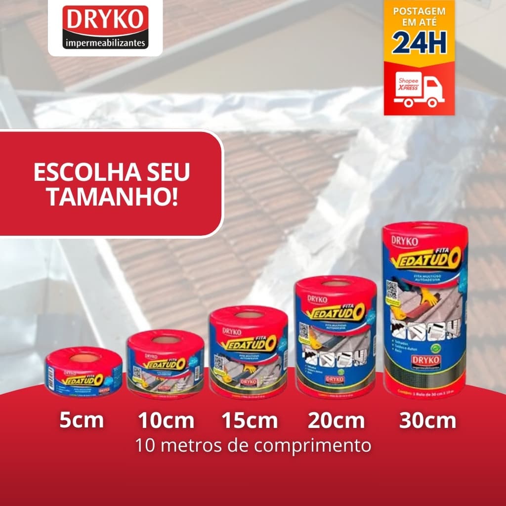 Fita Manta Asfaltica Adesiva Telhados Escolha o Tamanho DRYKO Reparo Em Telhados