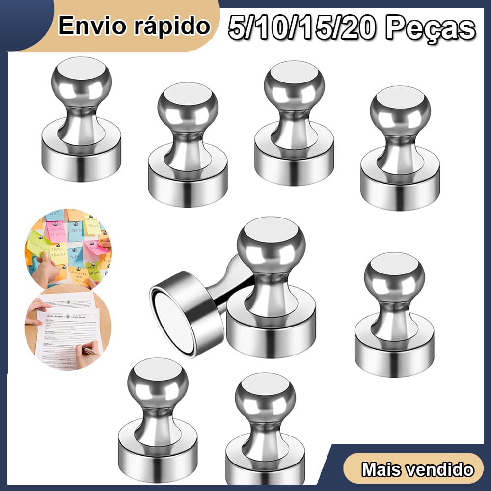 5/10/15/20Pçs Prata Super Forte Ímã De Neodímio Pinos Magnéticos Otário Percevejo Aço Push Pin Para Geladeira Branco