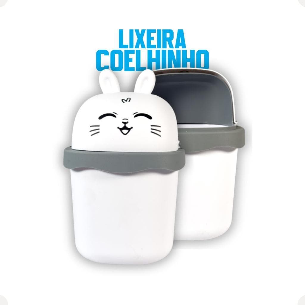 Lixeira Coelho 1,5L Com Tampa Basculante Plástico Fofo Bichinho Ideal Para Banheiro Lavabo Cozinha Quarto